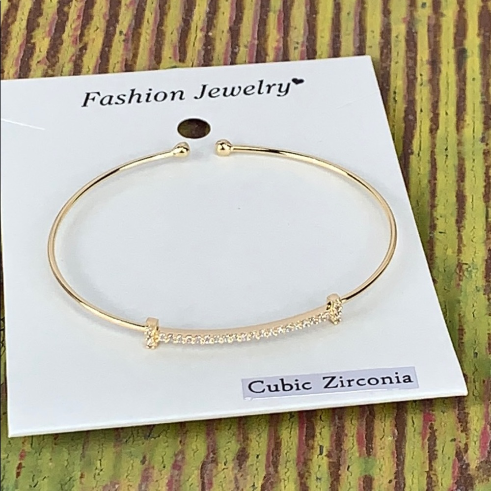 Cubic Zirconia Adjustable Gold Bangle